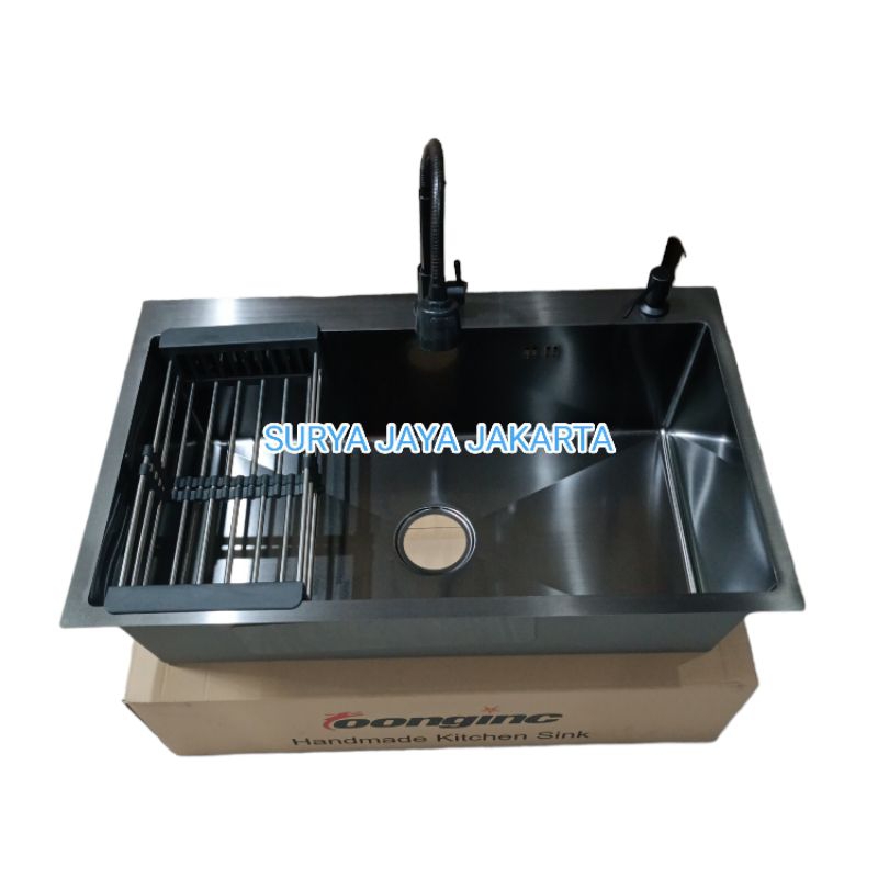 Paket komplit kitchen sink stainless 8050 hitam / Paket kitchen sink 8050 black / Paket kran Flexibl