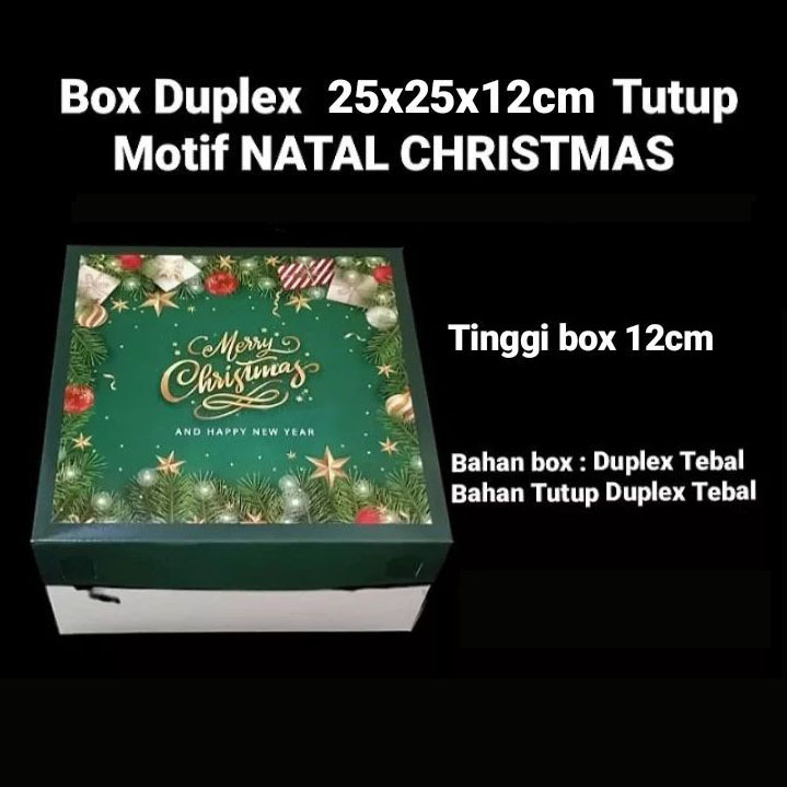 

(5 pcs) kardus duples tutup hijau natal dus chiffon cake box kue bolu hampers christmas xmas ukuran 25x25x12cm