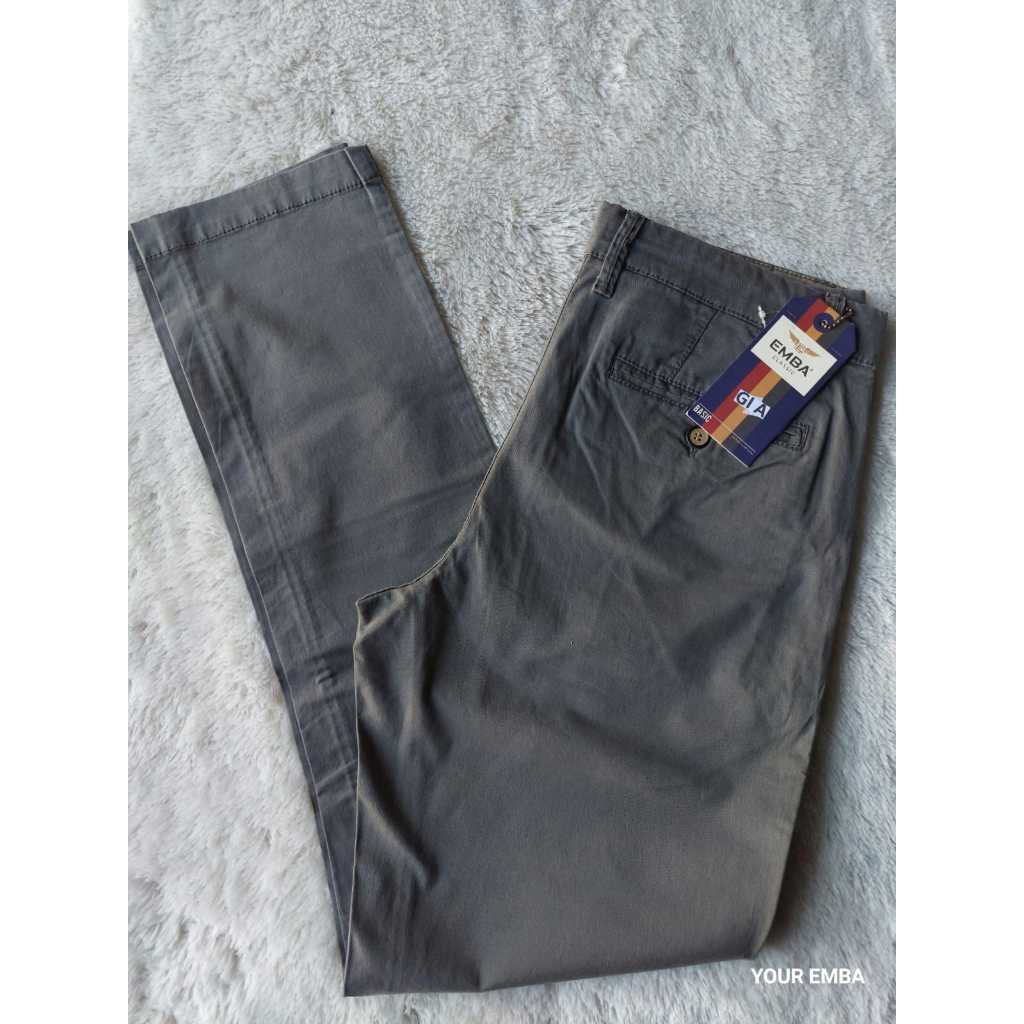 Celana Panjang Chino Pria Brand EMBA ORIGINAL Bahan Katun Premium Warna Abu-abu Model Reguler Fit