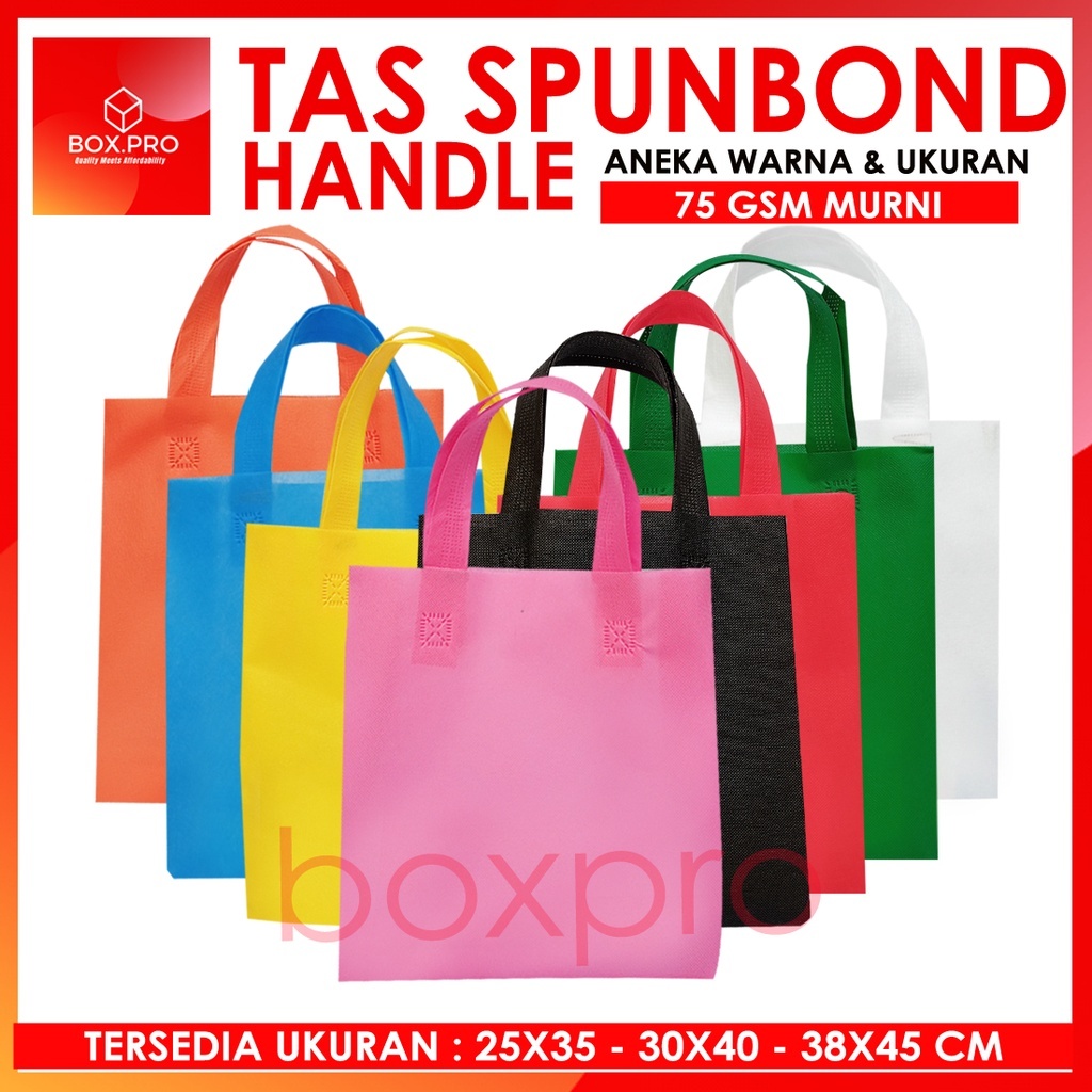

TAS SPUNBOND HANDLE 30x40 cm GOODIEBAG SOUVENIR aneka warna 75gsm