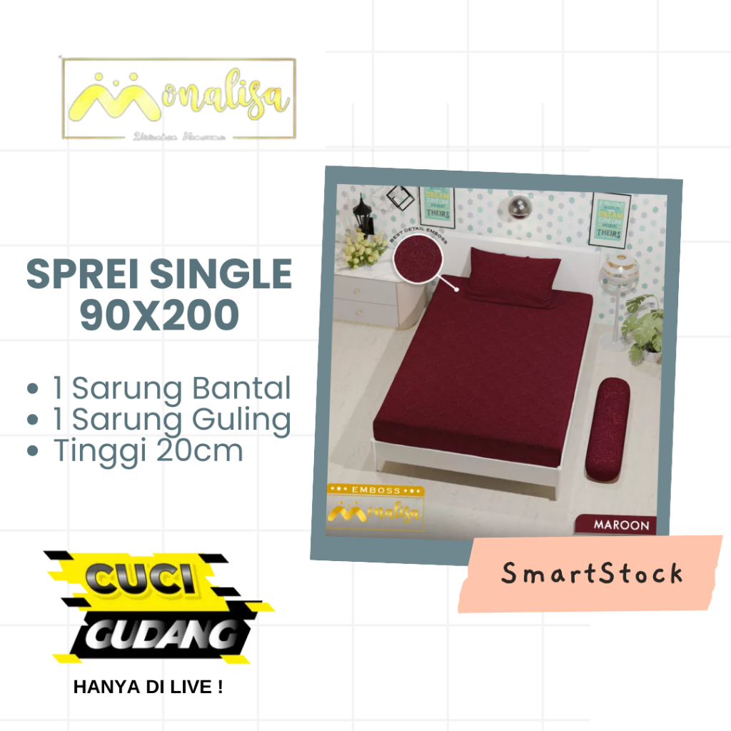 Ss Sprei Embos Polos 90 Monalisa Emboss 90x200 Single Size Jacquard