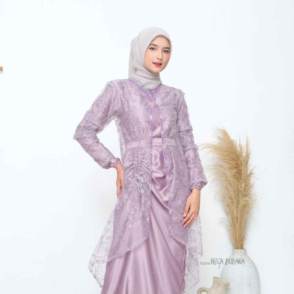 Dress Serut Nia Rompi Gamis Polos Satin Baju Pesta Kondangan Outer Brokat Payet