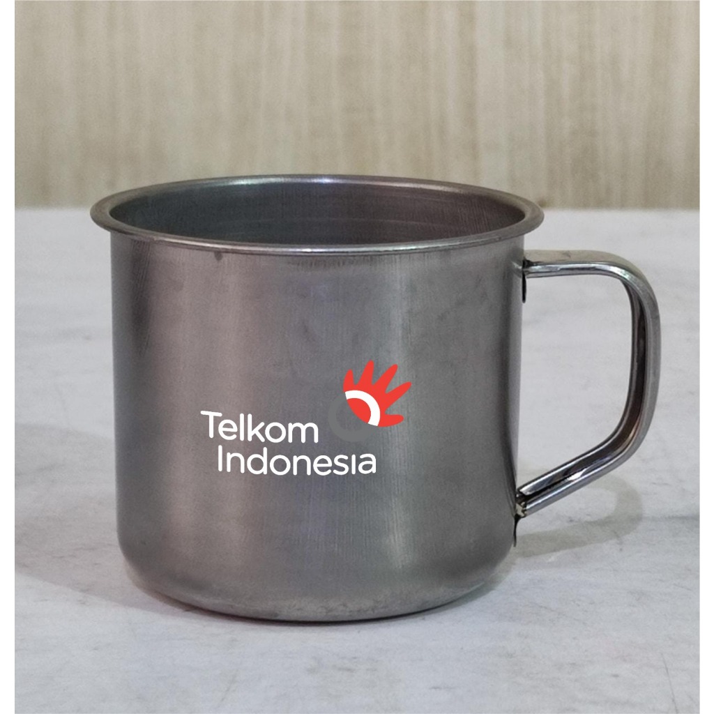 Cetak Mug Stainless Custom Logo TELKOM INDONESIA / Mug Stainless Printing / Cangkir Custom