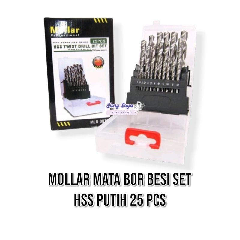 Mata Bor Besi Set HSS Putih 25pcs Mollar