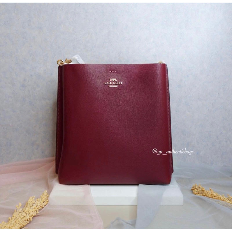 COACH MOLLIE SNAKE TRIMMED BUCKET WINE MULTI