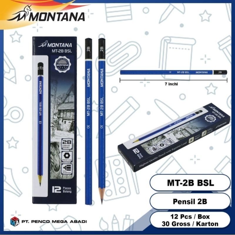 

12pcs ) PENSIL 2B MONTANA HIJAU BIRU murah MT-2B BSL