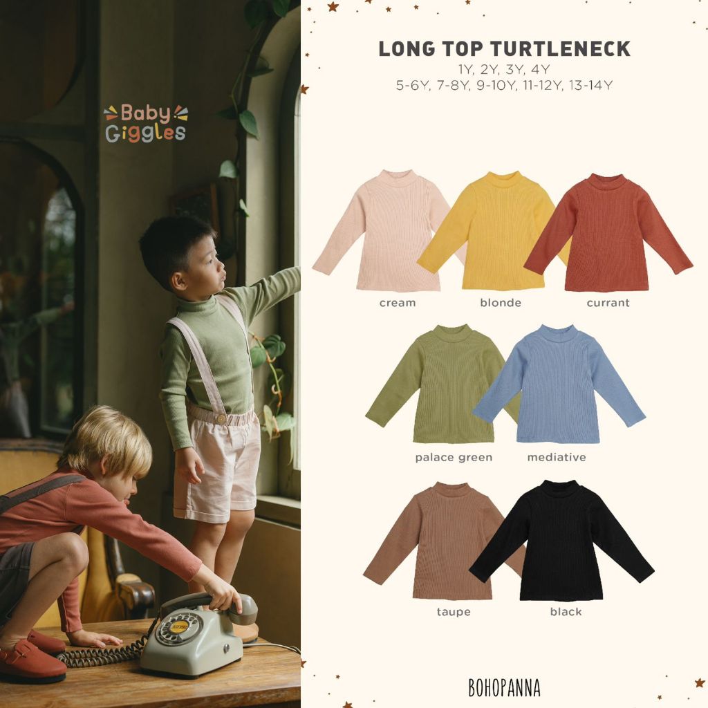 BOHOPANNA LONG TOP TURTLENECK ATASAN LENGAN PANJANG UNISEX USIA 1-4 TAHUN