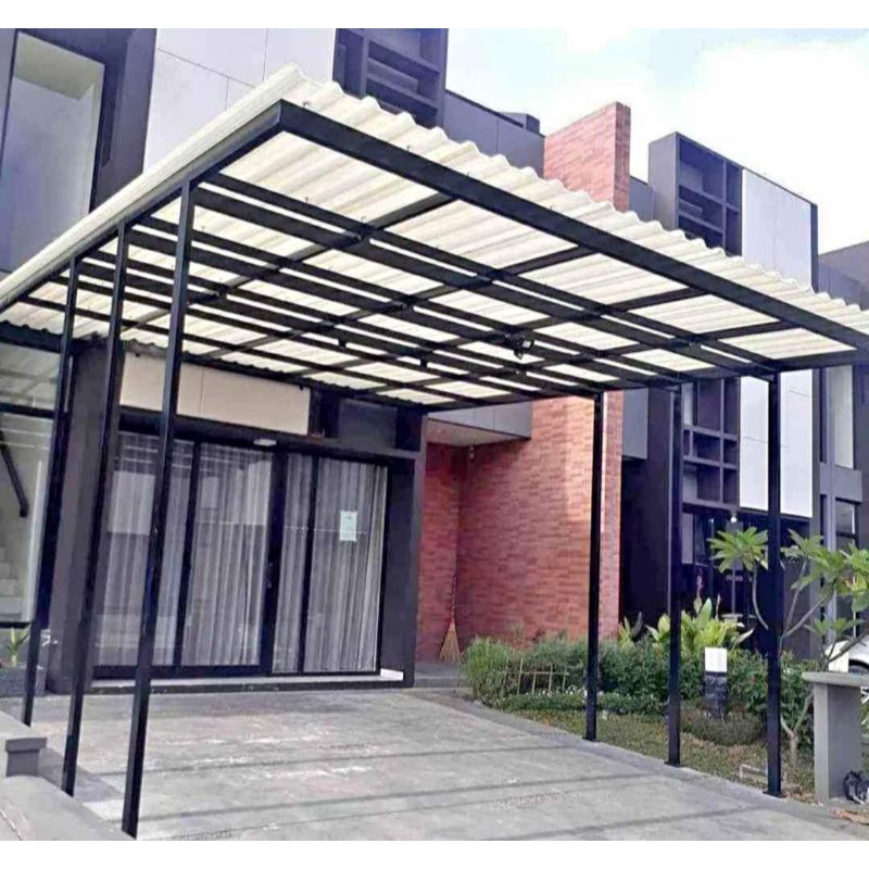 Kanopi Frame Besi Hollo Galvanis Atap Alderon Semi Transparan