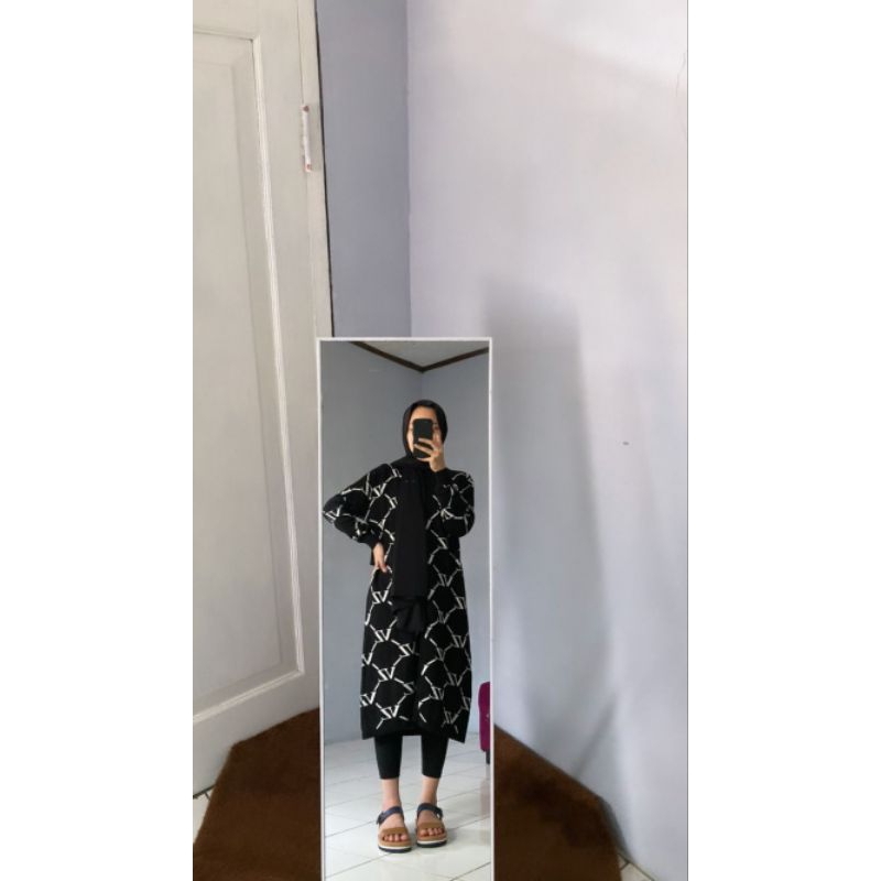 cardigan sweater tunik rajut premium hitam