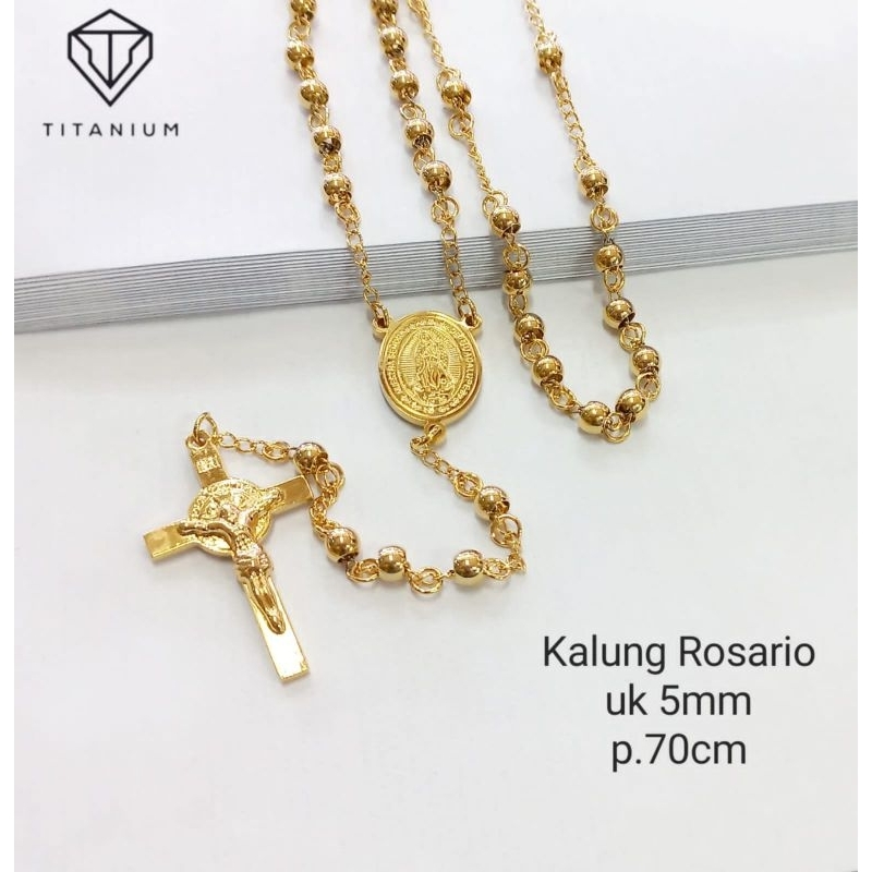 Kalung Rosario Bunda Maria Ukir Warna Emas