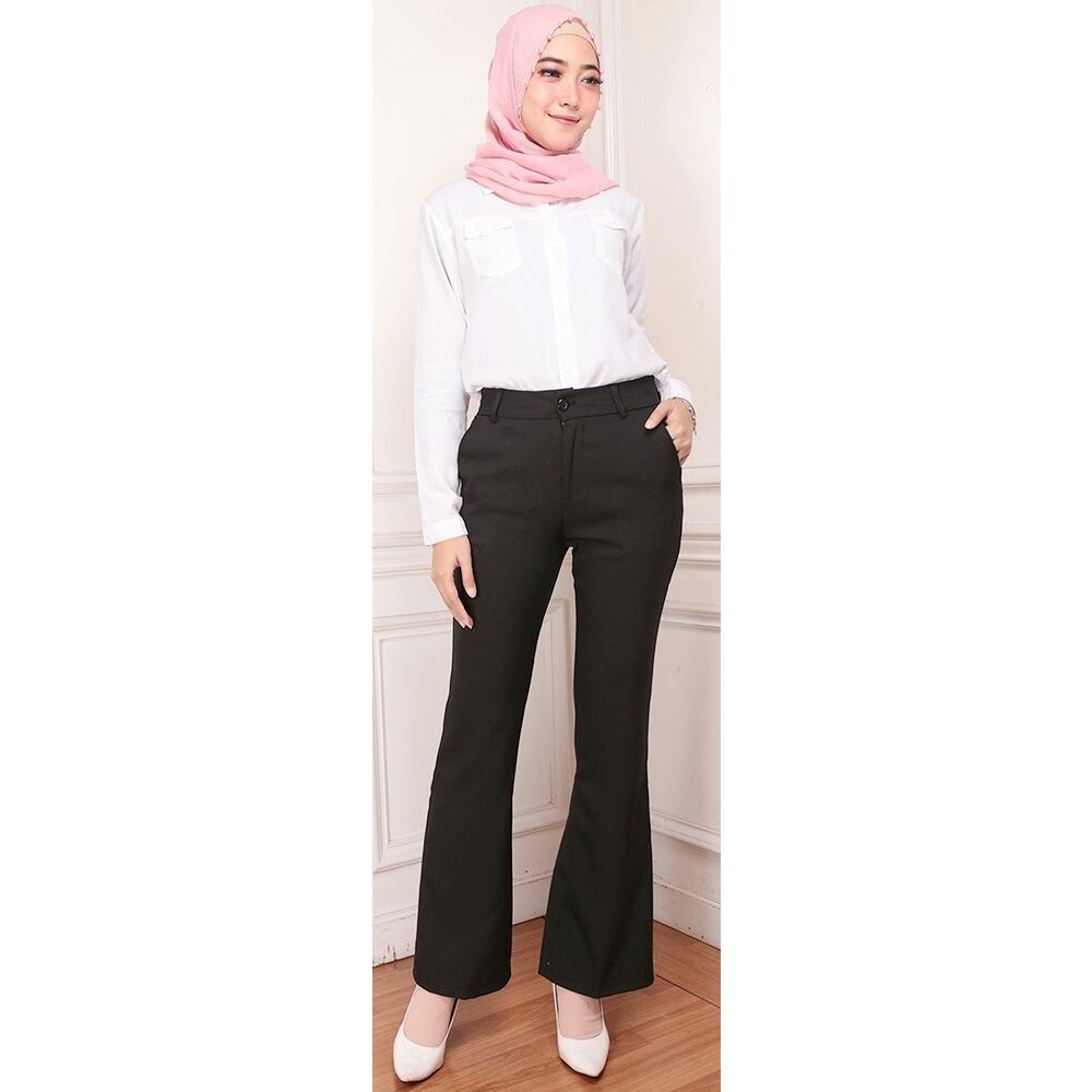 Celana Kerja Wanita Cutbray Celana Kantor Formal Celana Panjang Bahan - Hitam, M
