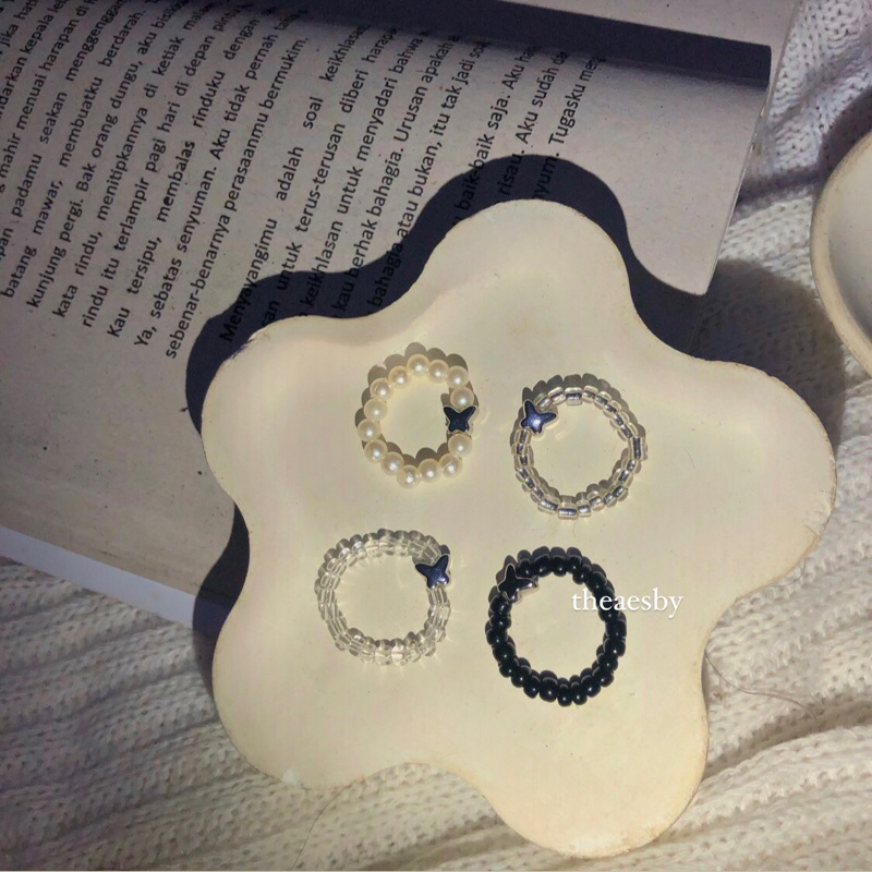 (TANPA PO) BUTTERFLY SILVER RING, CINCIN MANIK KUPU KUPU, CINCIN MANIK, CINCIN KOREAN LOOK, RING BEADS, CINCIN MUTIARA