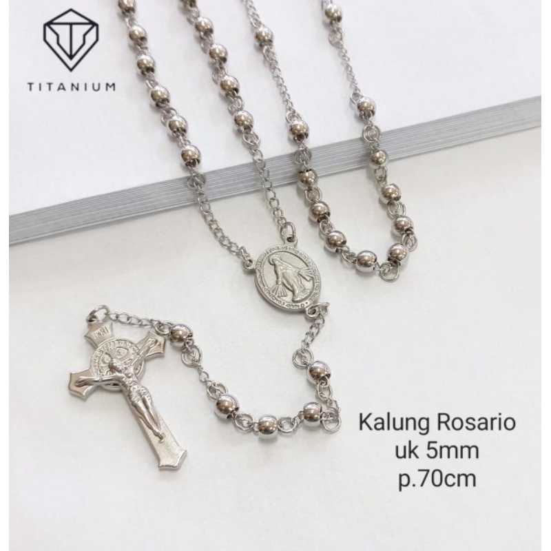Kalung Rosario Silver Bunda Maria Titanium