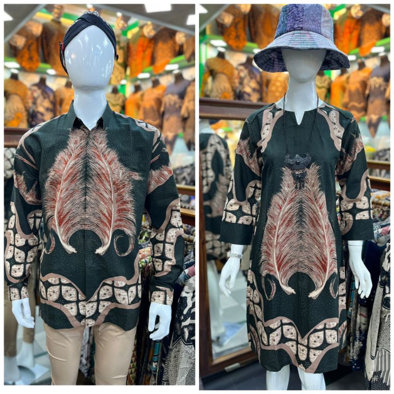 Tunik dan kemeja katun sragen hijau daun