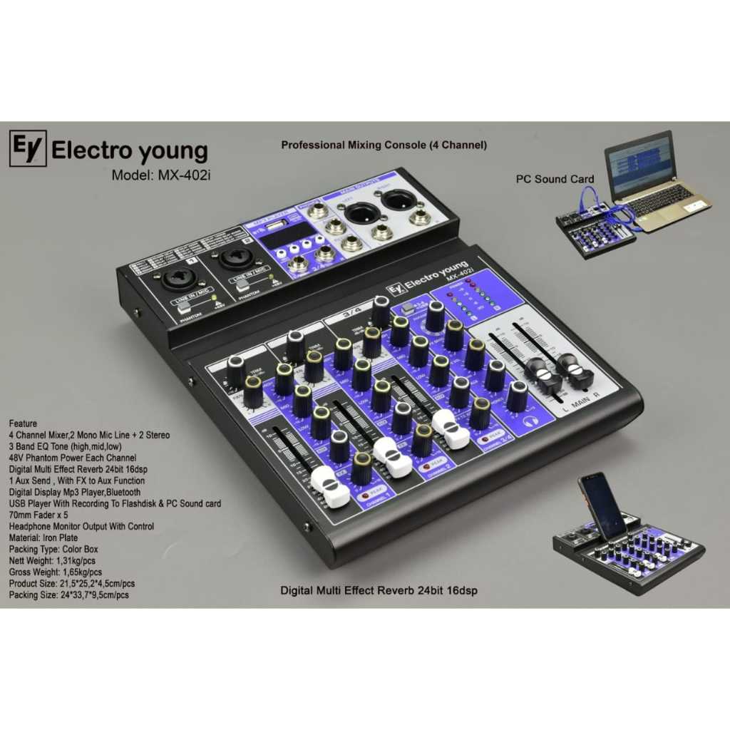 Mixer electro young mx402i  electro young mx 402i  4ch usb bluetooth