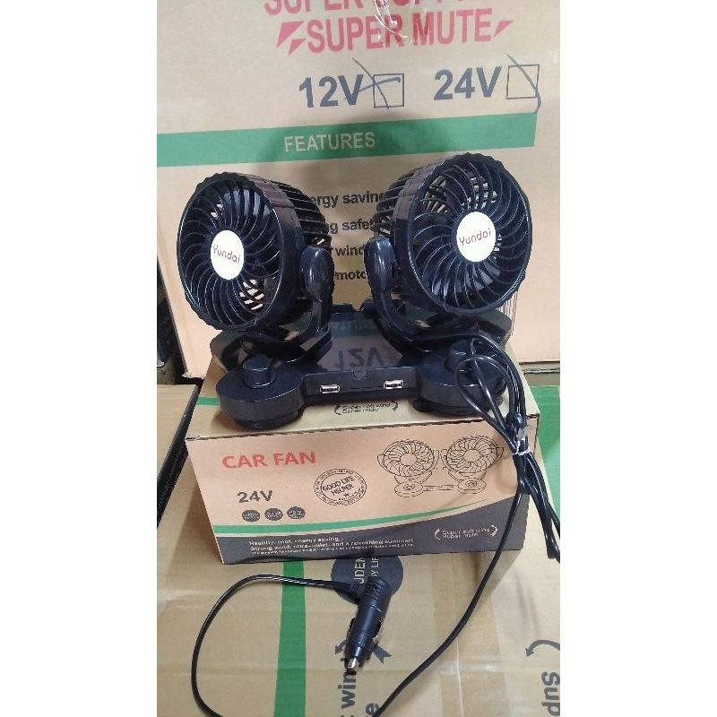 kipas mobil DC 12v-24v + 2 USB charger hp 2 speed kecepatan angin