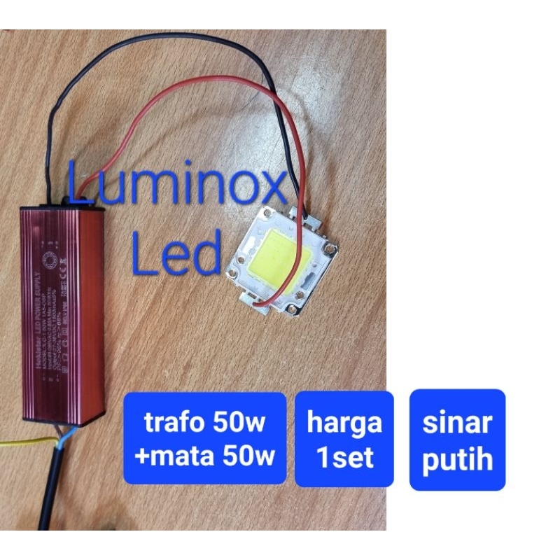 driver pju led 50w + mata cob 50watt / trafo led 50 watt + chip 50w 1set putih dan kuning