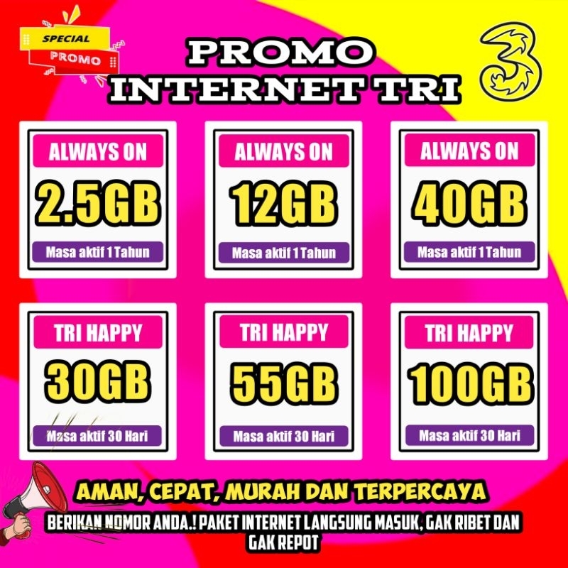 PROMO KUOTA TRI ALWAYS ON DAN KUOTA TRI HAPPY