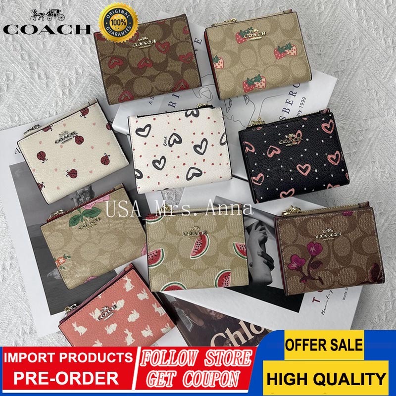 Dompet Coach Wanita Klasik Dompet Lipat Setengah Dompet Klip Pendek Dompet Koin Beberapa Slot Kartu 