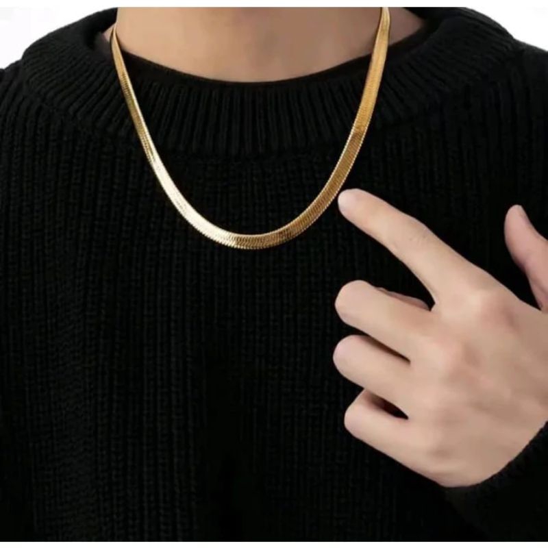 Kalung Gepeng Pria Wanita Titanium Gold