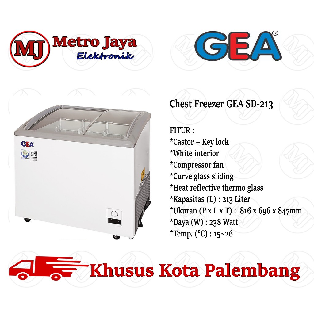 GEA SD-213 SLIDING Curved GLASS FREEZER 213 Liter SD 213 Freezer Kaca