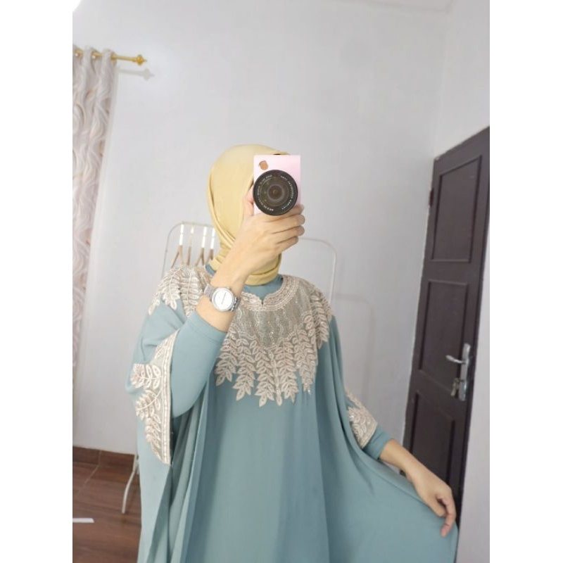 Kaftan Halimah Bordir Daun Kaftan Jumbo Ld 125 Abaya Kaftan Terbaru Baju Lebaran Gamis Wanita Muslim