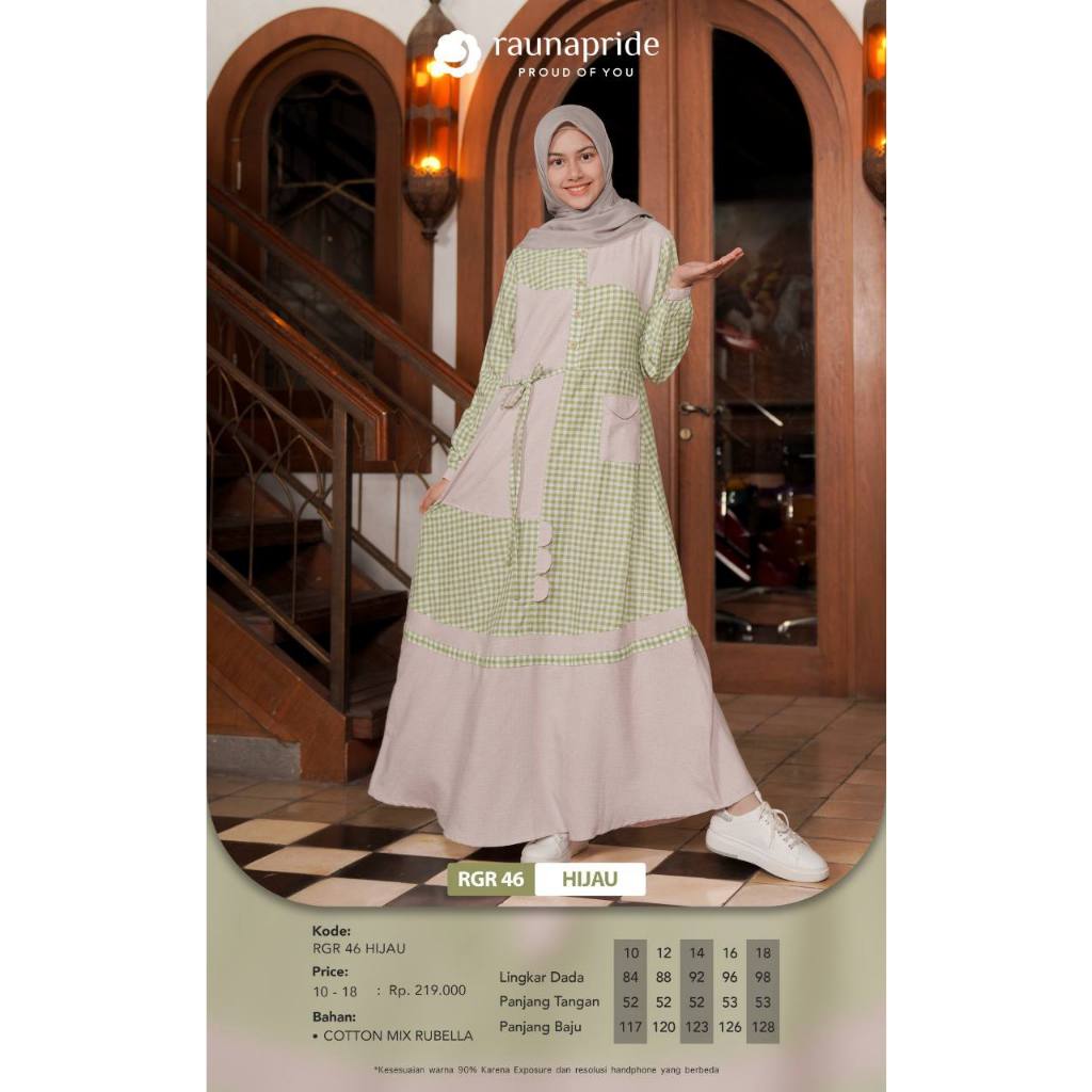 Gamis Anak 10-18 Tahun Bahan Katun Terbaru Remaja Tanggung Perempuan Cewe Baju Muslim Dress Rauna RG