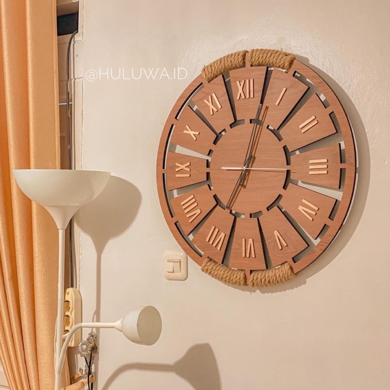 Jam Dinding Kayu Jati Model Tali Angka Custom 60cm