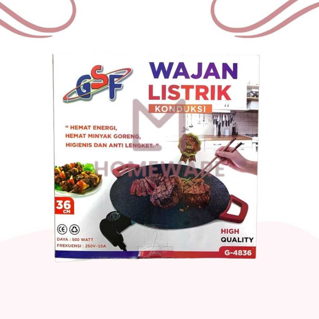 Wajan Konduksi Listrik GSF 4836 / Grill Pan Elektrik / Grill Plate Listrik Diameter 36 cm / Panggang