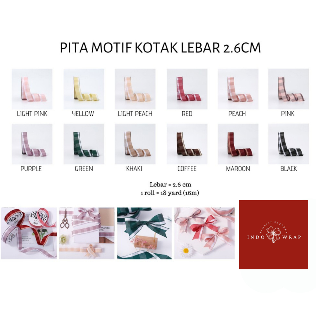 

PITA MOTIF KOTAK LEBAR 2.6CM IMPORT PREMIUM (ECER PER METER) PITA KADO HAMPERS GIFT BOUQUET BUNGA