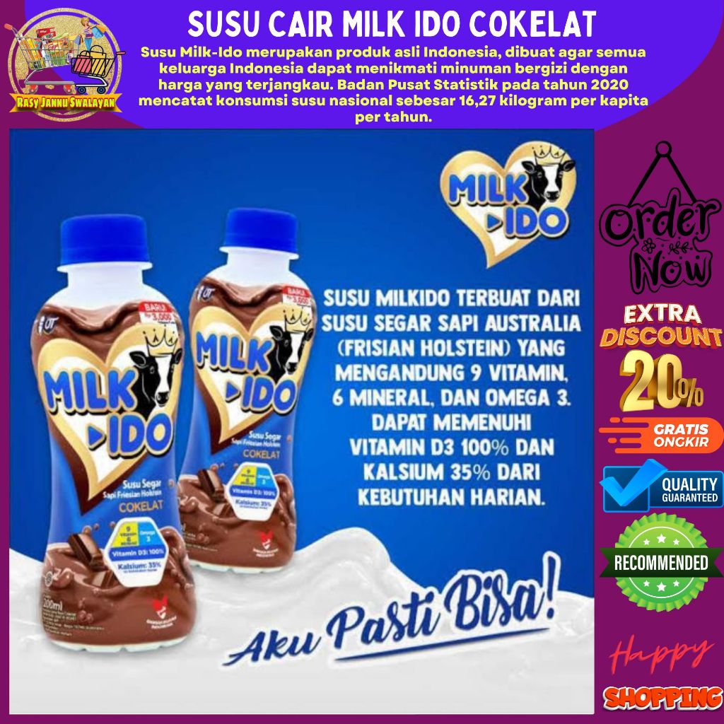 

MILKIDO SUSU COKELAT 200 ML BOTOL COKLAT CHOCOLATE