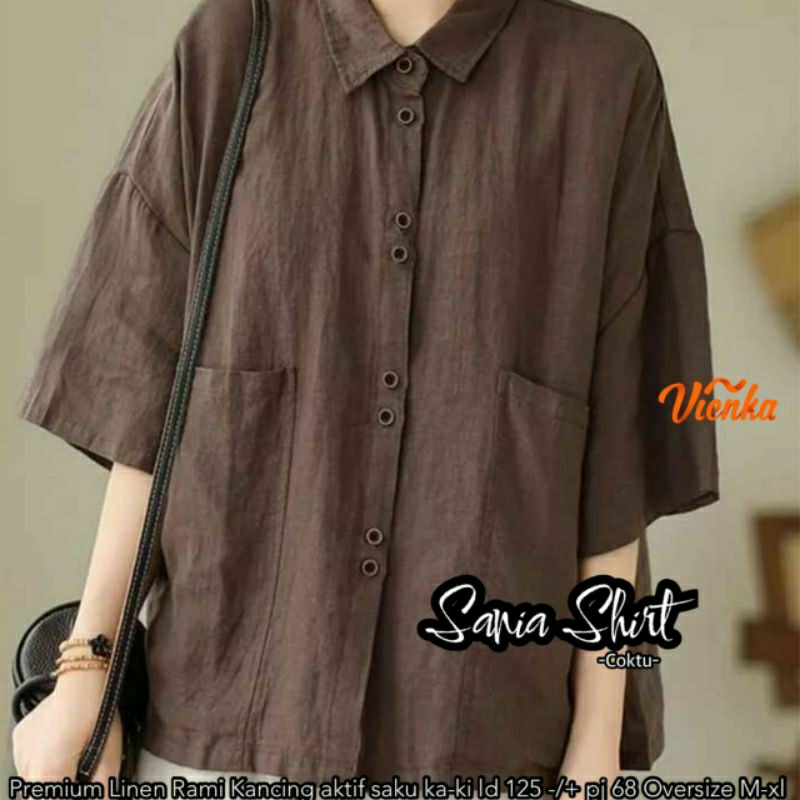 Sania blouse kemeja katun linen jumbo LD 125 XXL