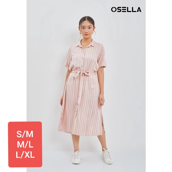 Dress Wanita Striped Maxi Dress Warna Pink Dress Panjang Osella