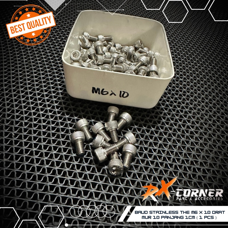 Baut M6x10 drat 10 panjang 1cm (perbiji) L Stainless stenlis