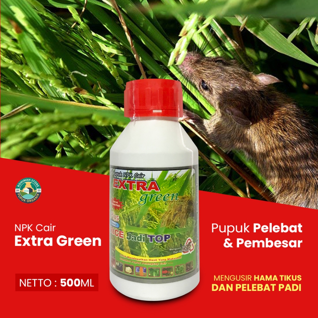 pupuk padi plus pengusir hama tikus NPK CAIR EXTRA GREEN pupuk pelebat dan menambah bobot padi RICE 
