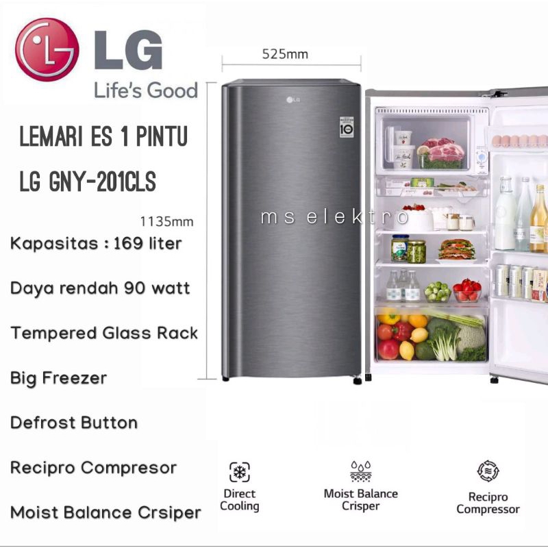 Lemari Es Kulkas 1 Pintu LG GNY-201CLS
