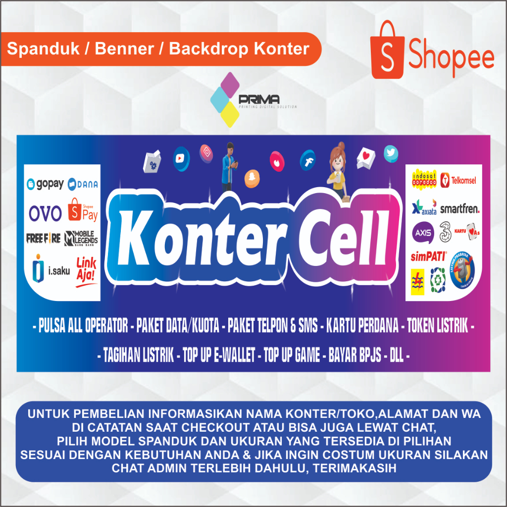 Spanduk  Banner Konter Pulsa Custom / Hiasan Konter Pulsa