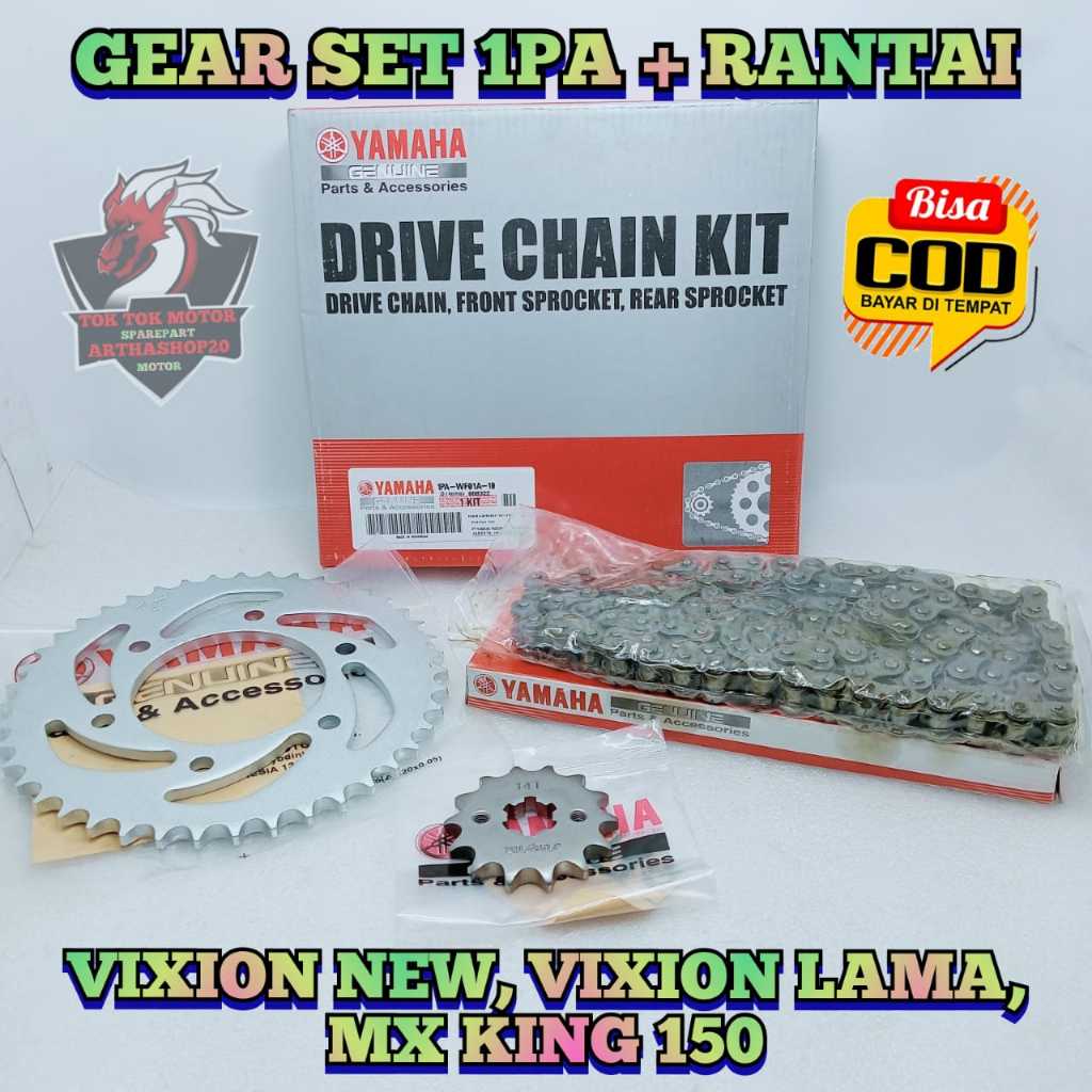 GEAR SET ASLI ORIGINAL YAMAHA 1PA VIXION OLD / LAMA , VIXION NEW , MX KING GIR GER GEARSET RANTAI TA