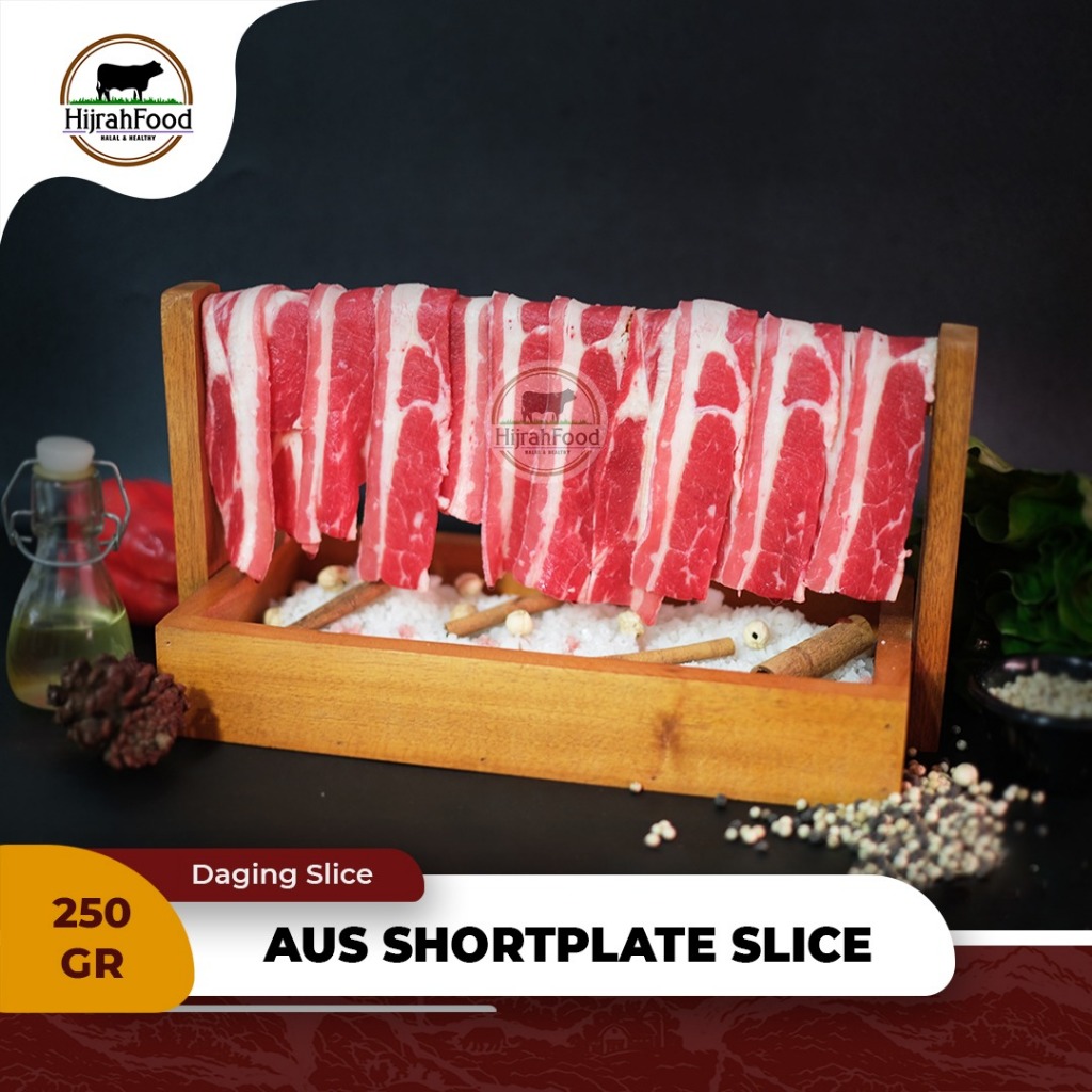 

Hijrahfood Slice Beef AUS Shortplate Daging Sukiyaki Yakiniku 250 gr