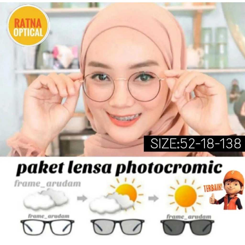 Frame Kacamata Wanita Bulat RO3213,Kacamata Lenss Photocromic Khusus NORMAL