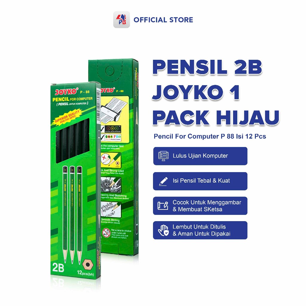 

Pensil 2B Joyko 1 Pack Hijau Pensil For Computer P 88 Isi 12 Pcs