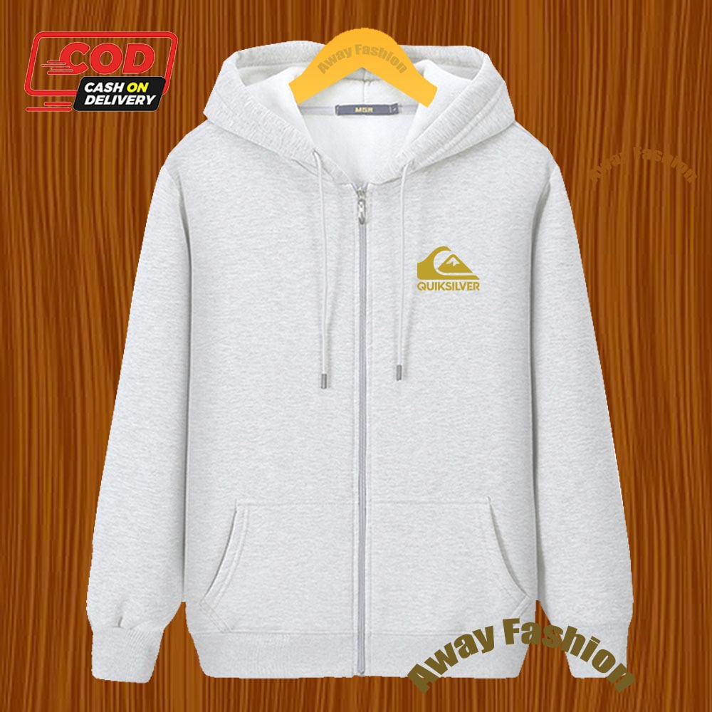 COD  Jaket Zipper Distro Quiksilver Text Gold Premium /Quality/ Jeket Hoodie/ Unisex Jaket Resleting
