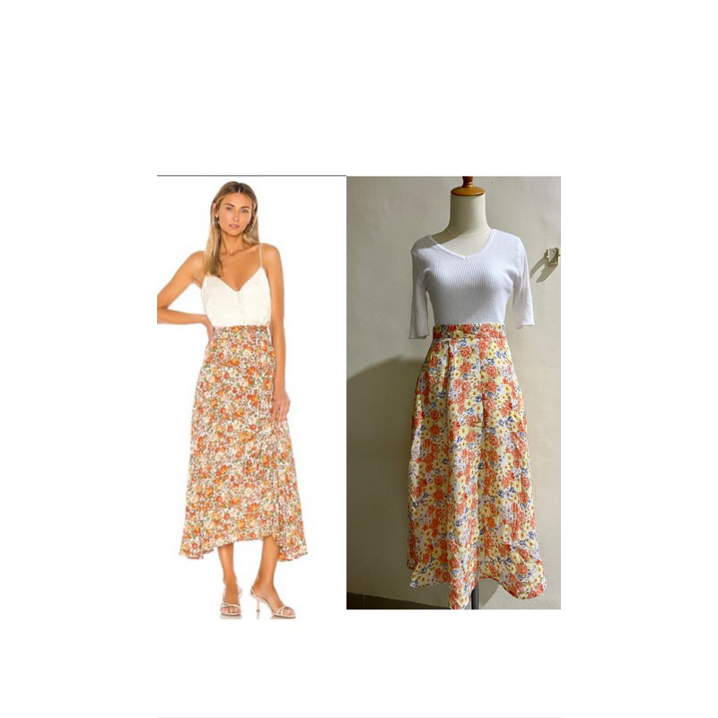 Rok fashion motif bunga kuning pakai puring