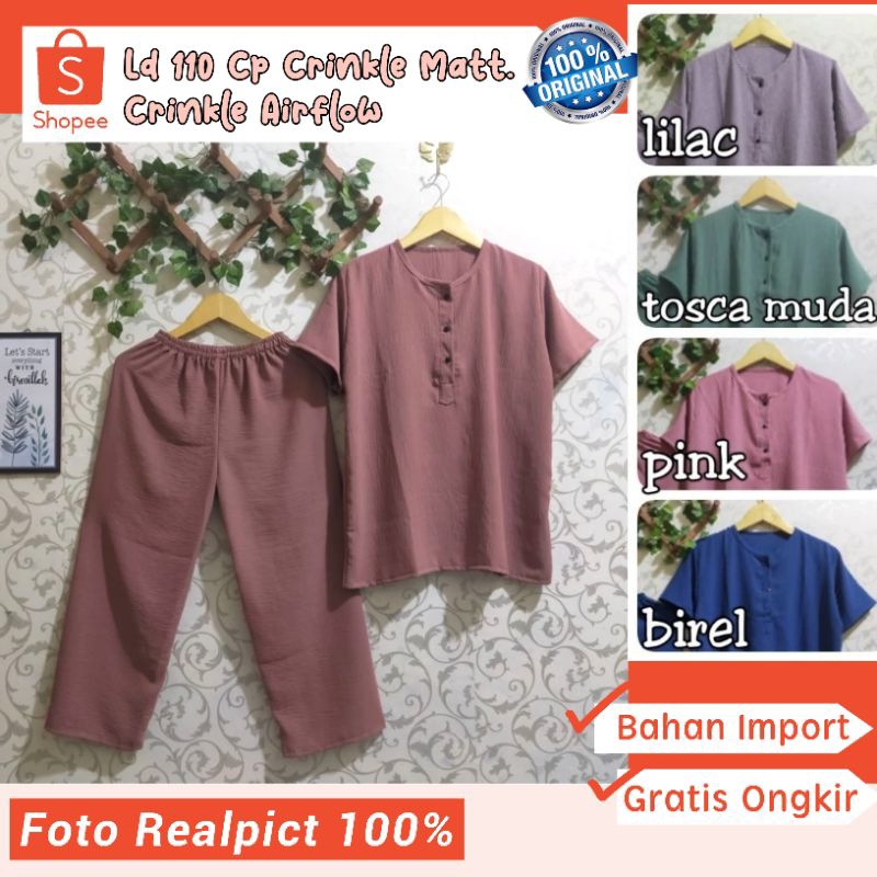 Ld 110 setcel pendek crinkle airflow/setelan crinkle pendek/setcel daily