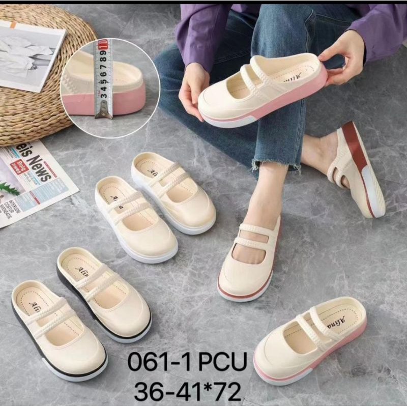 Sandal Slip On Jelly Wanita Strip Ban Dua Fashion Terbaru Alina