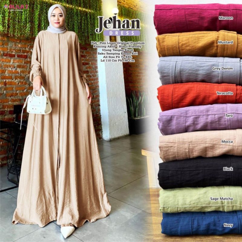 JEHAN DRESS POLO LINEN PREMIUM DRESS POLOS GAMIS POLOS MAXI DRESS BY ALILA