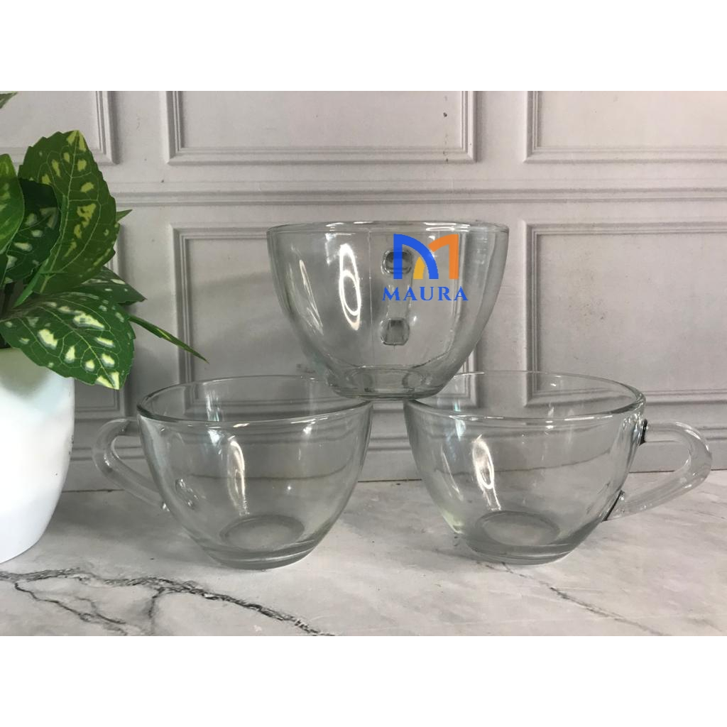 Souvenir Gelas Cangkir Teh Mug Kopi Gagang Kaca Tumbler Minum Kaca Bening Polos