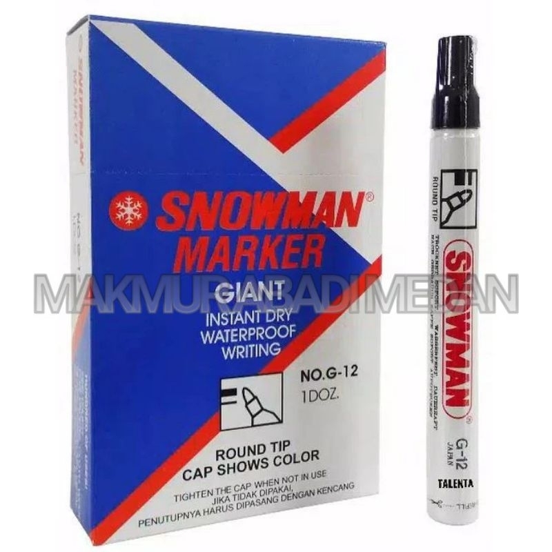 

Spidol Snowman Permanent Hitam G-12 per Lusin/Spidol Permanent Snowman Marker/Spidol permanen tidak bisa dihapus