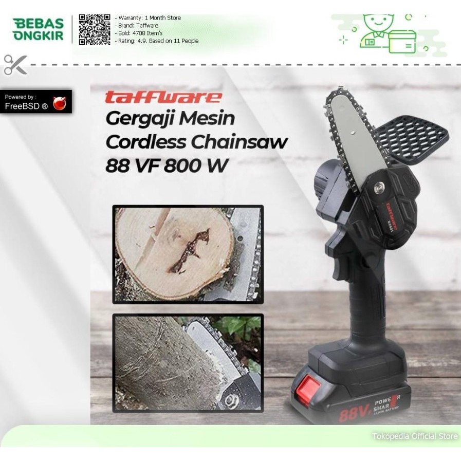 K188 Gergaji Mesin Senso Potong Kayu Dahan Ranting Cordless Chainsaw Listrik Baterai USB Cas Charger