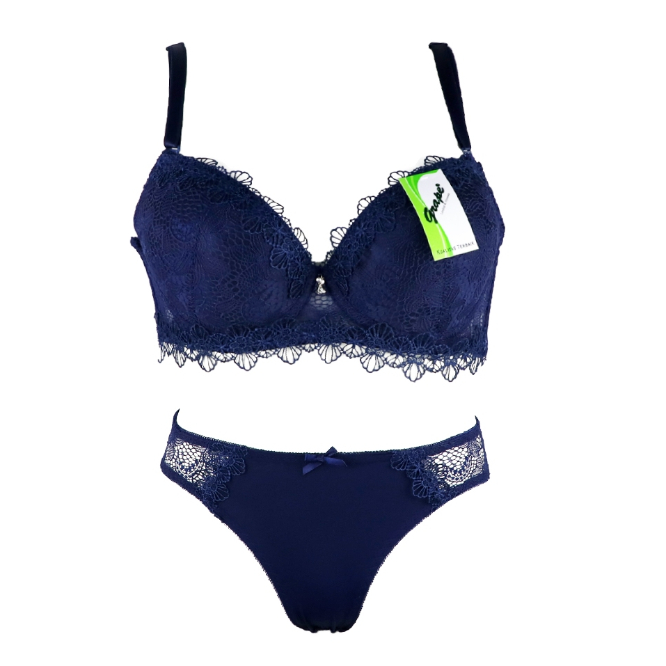 Grape - Bra Cup Besar Setelan Cd Bh Set Pushup Busa Sedang Kawat Push Up Renda Sexy Spm 0376 Set
